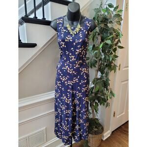 PopSugar Floral Jumpsuit Women's Size Large Navy Square Neck Sleeveless